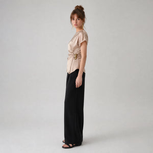 Ruched Satin Metal Accent Top WHD0605042-S-2604147