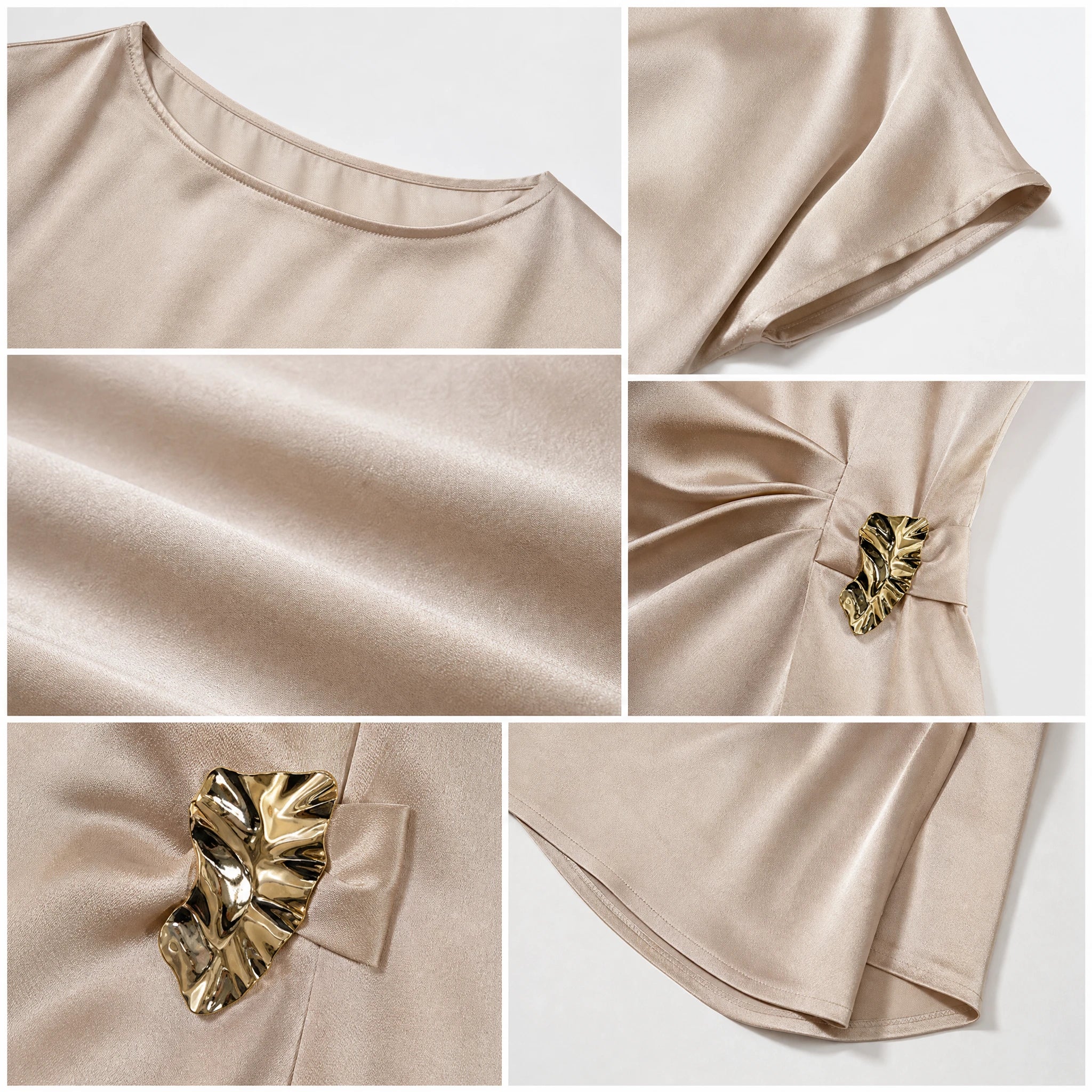 Ruched Satin Metal Accent Top WHD0605042-S-2604147