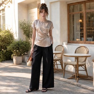 Ruched Satin Metal Accent Top WHD0605042-S-2604147