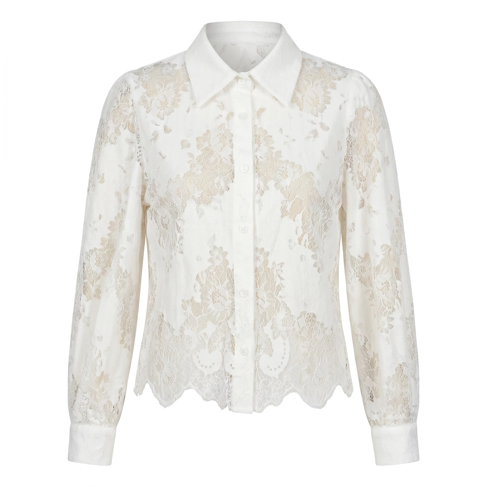 Floral Lace Button-Up Shirt WHD0605044-S-2604144