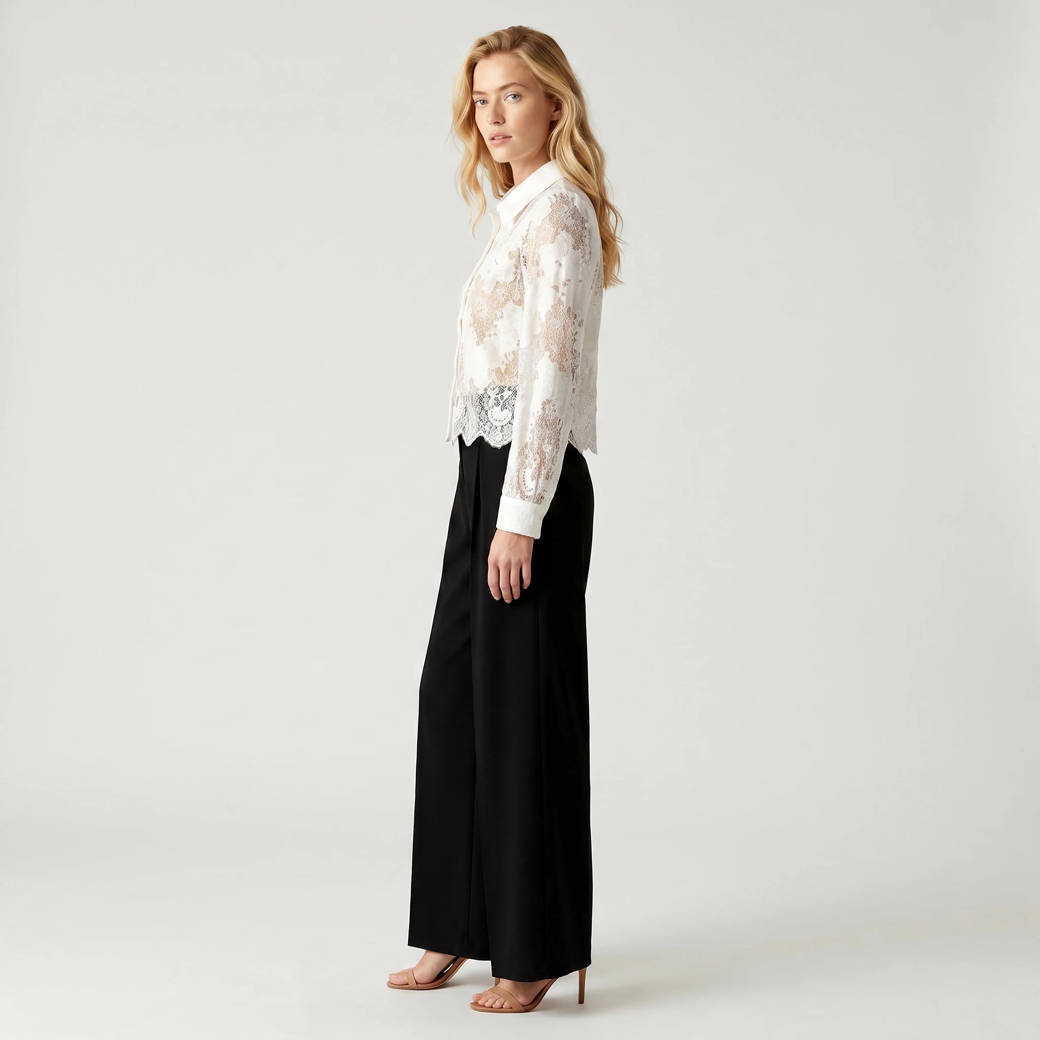 Floral Lace Button-Up Shirt WHD0605044-S-2604144