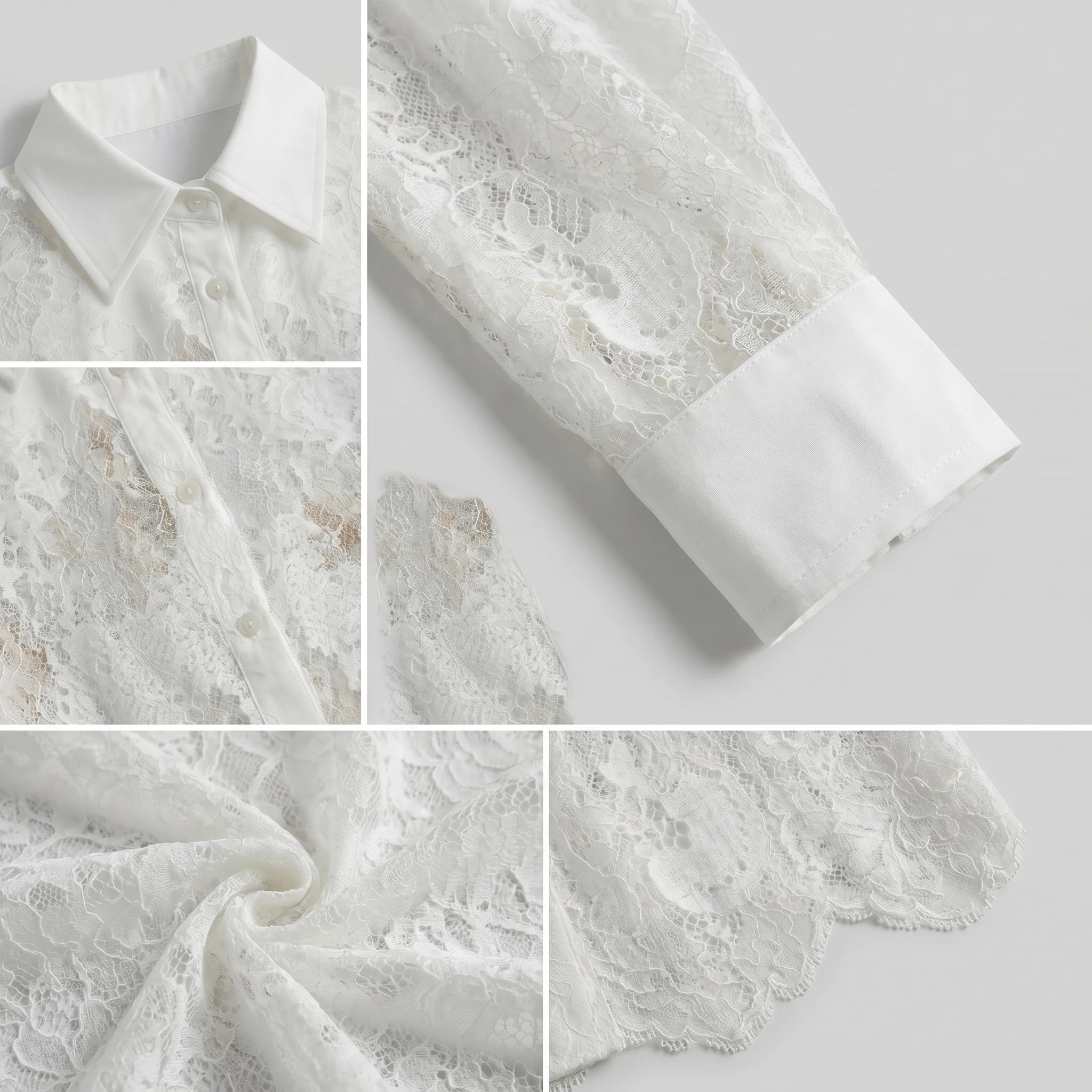 Floral Lace Button-Up Shirt WHD0605044-S-2604144