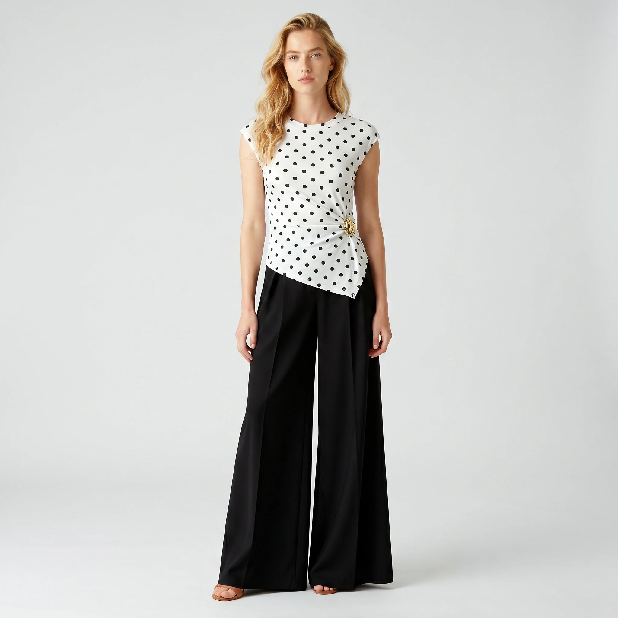 Polka Dot Ruched Top WHD0605045-S-2604150