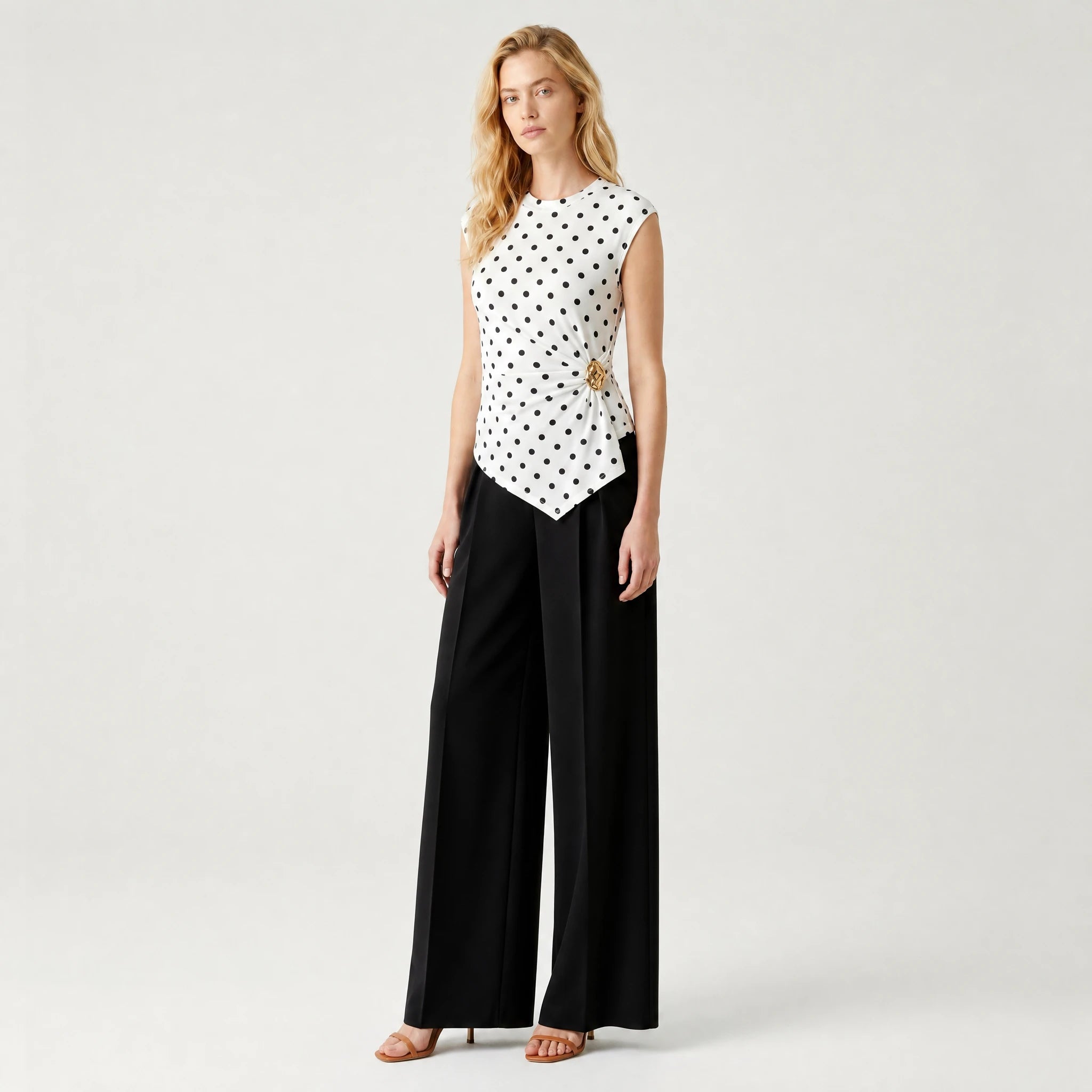 Polka Dot Ruched Top WHD0605045-S-2604150