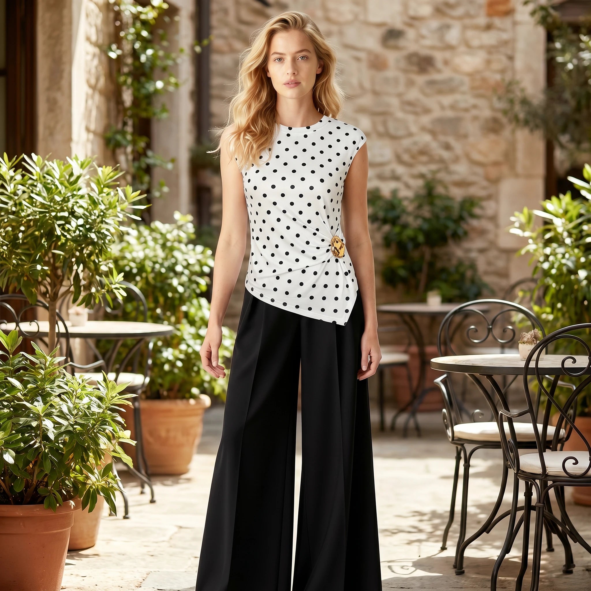 Polka Dot Ruched Top WHD0605045-S-2604150