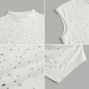 Mock Neck Rhinestone Sleeveless Fitted Asymmetric Top WHD0605046-S-2603183