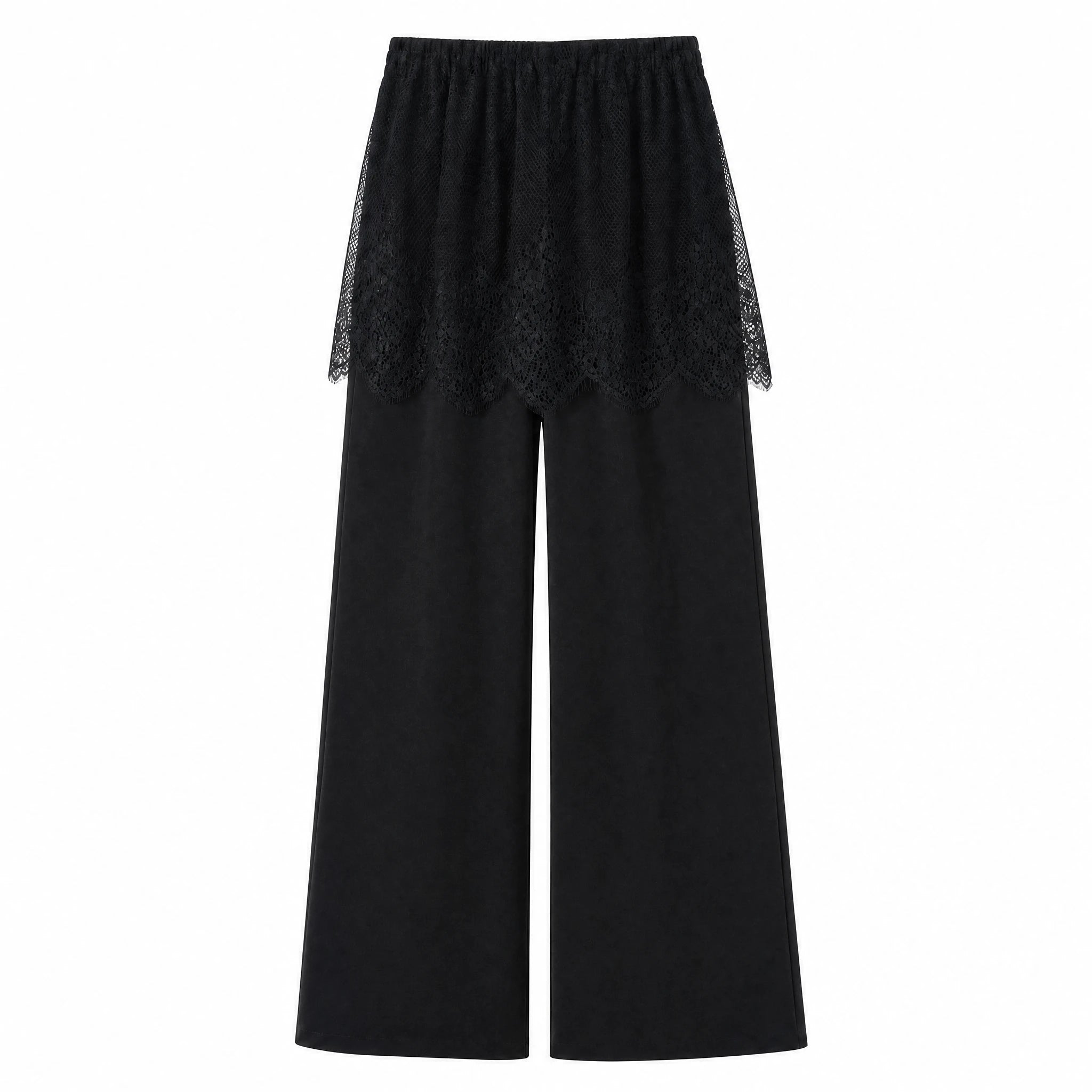 Lace Overlay Wide-Leg Pants WHD0605048-S-260422
