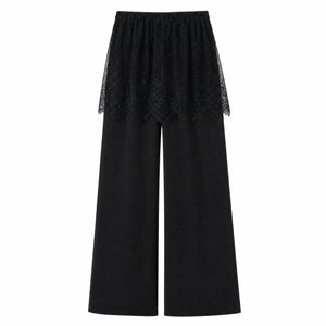 Lace Overlay Wide-Leg Pants WHD0605048-S-260422