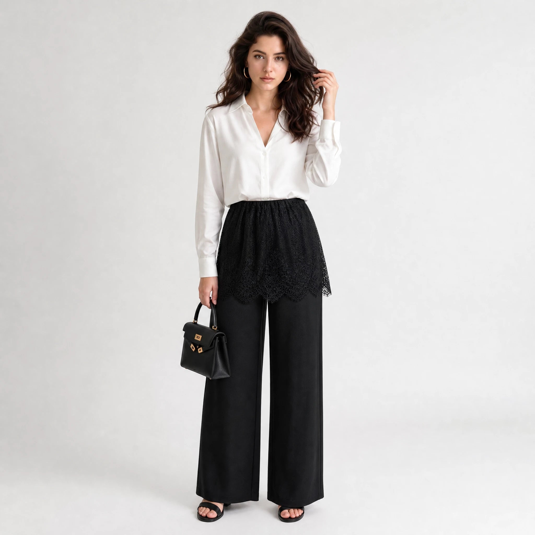 Lace Overlay Wide-Leg Pants WHD0605048-S-260422