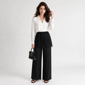 Lace Overlay Wide-Leg Pants WHD0605048-S-260422