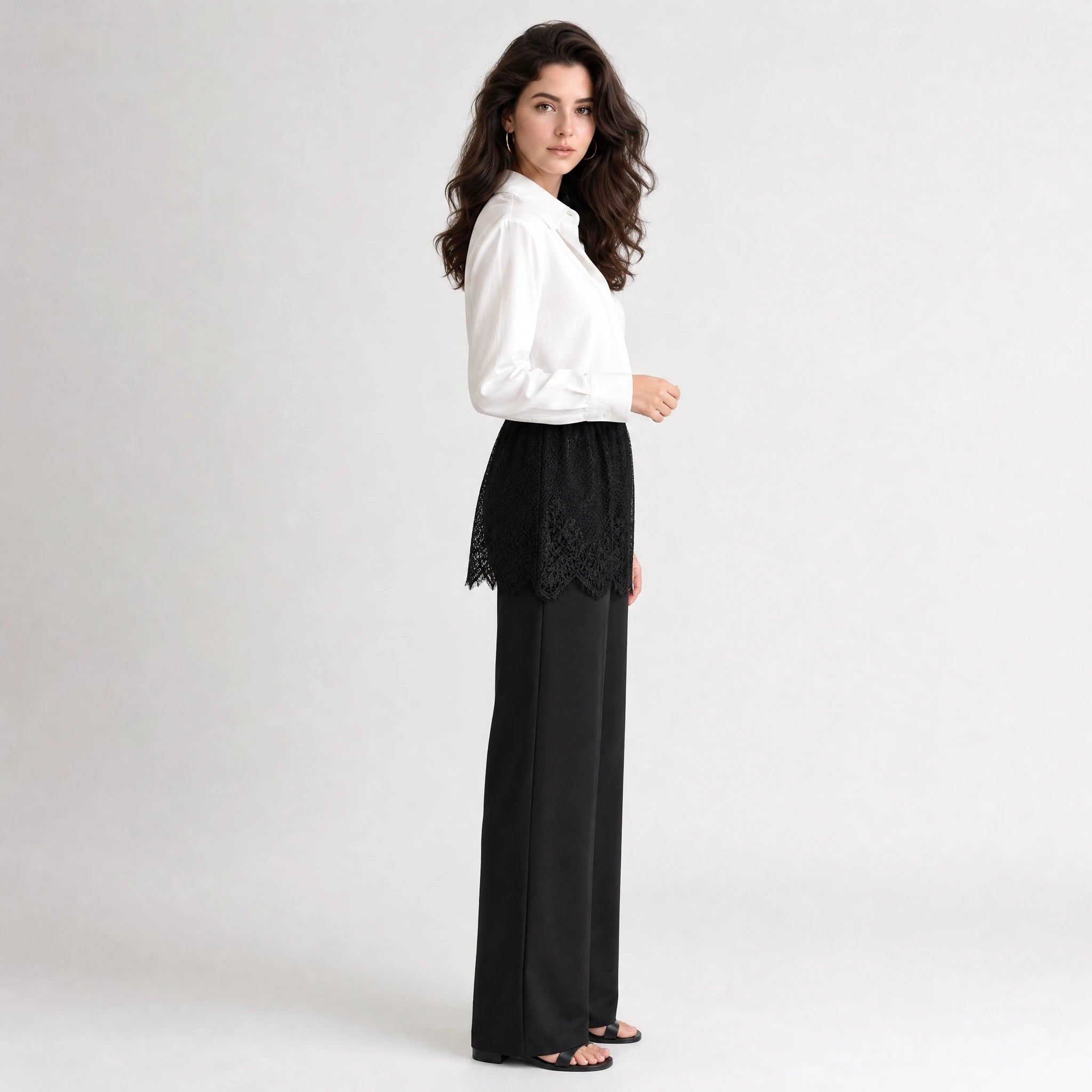 Lace Overlay Wide-Leg Pants WHD0605048-S-260422