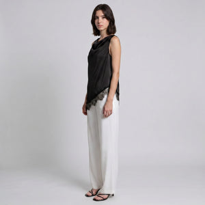 Draped Lace Hem Satin Sleeveless Top WHD0605051-A19431