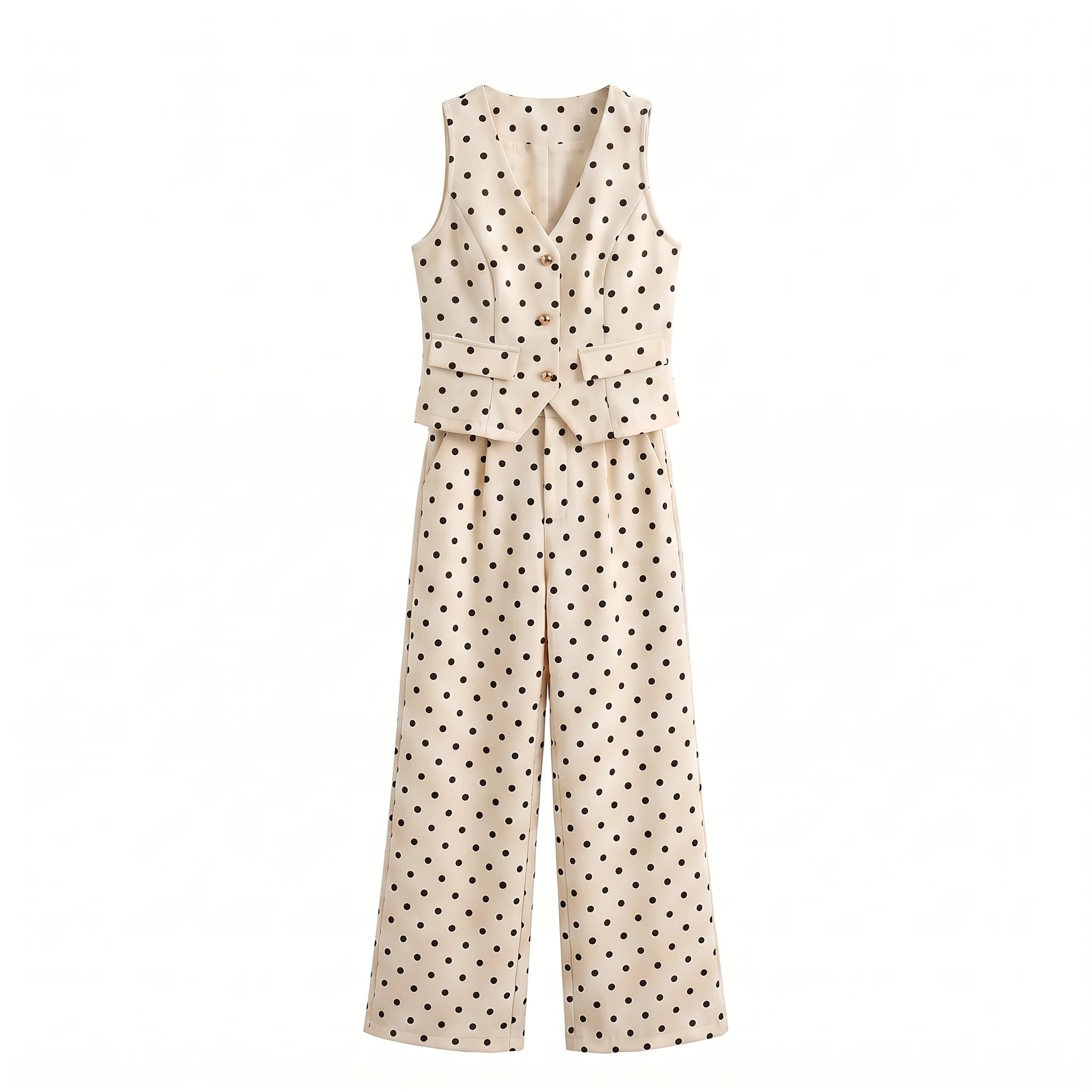 Polka Dot Vest and Wide Leg Pants Set WHD0605058-S-260402