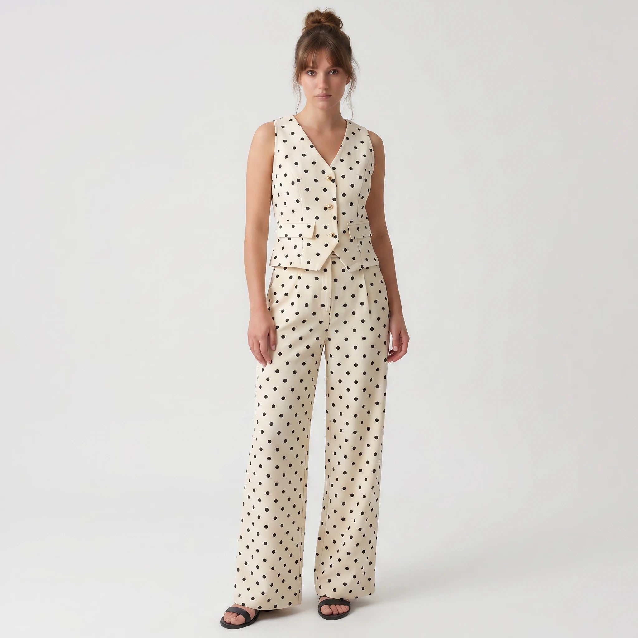 Polka Dot Vest and Wide Leg Pants Set WHD0605058-S-260402
