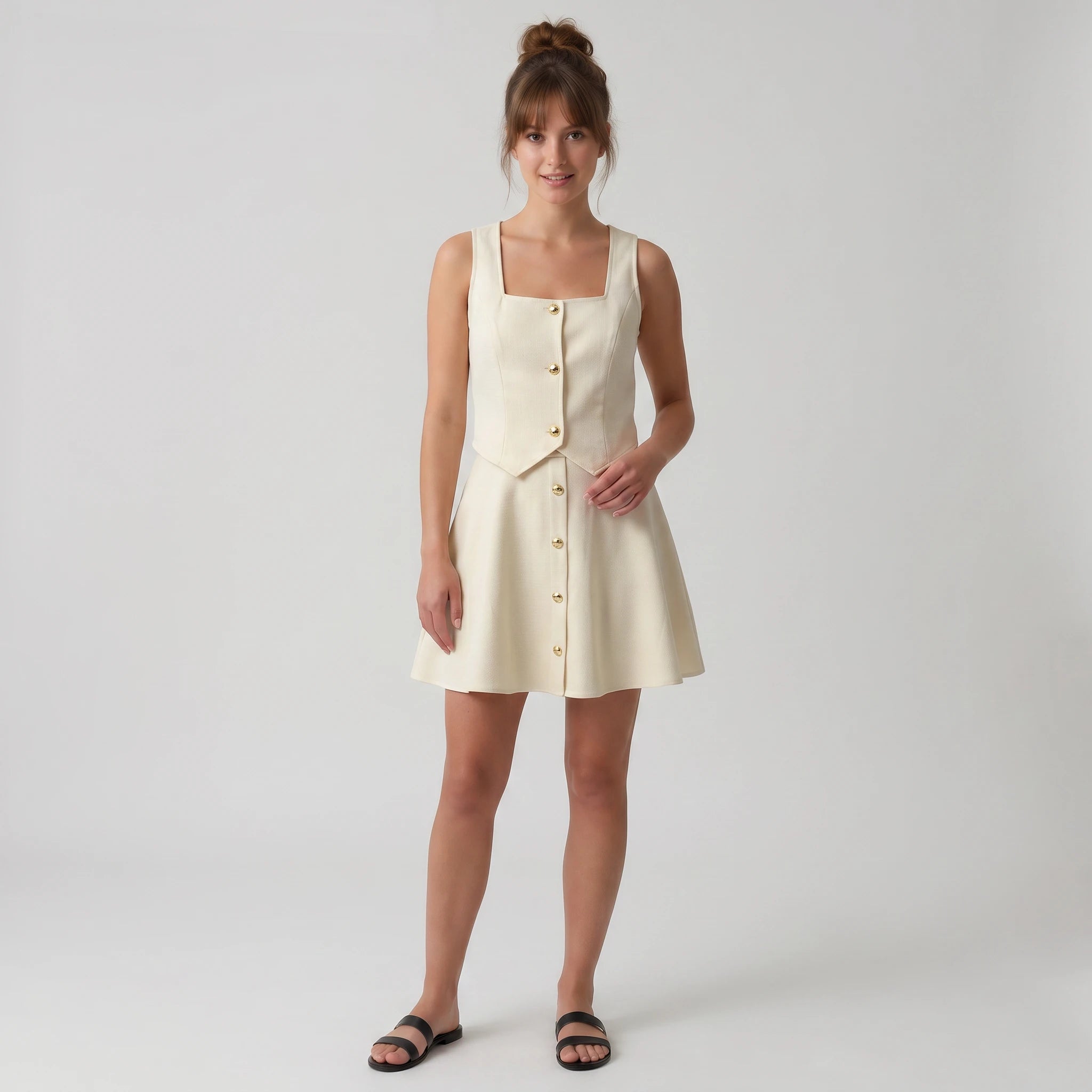 Women's Two-Piece Look Square Neck A-Line Mini Dress WHD0605060-S-251275