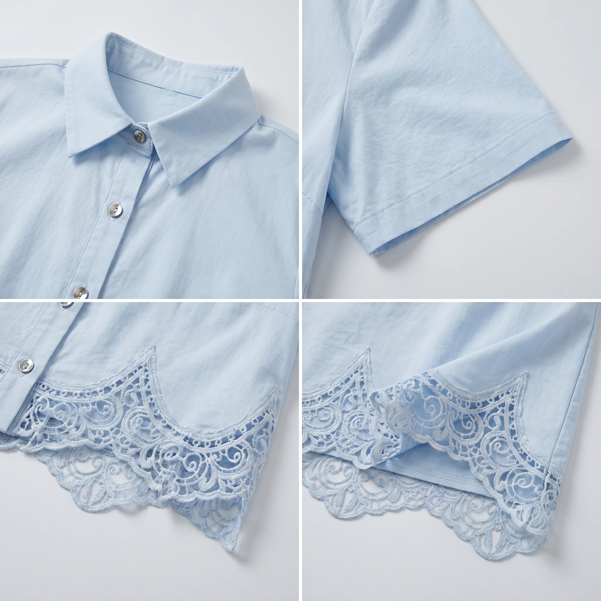 Women's Lace Trim Two-Piece Shirt & Mini Skirt Set WHD0605061-S-2603206