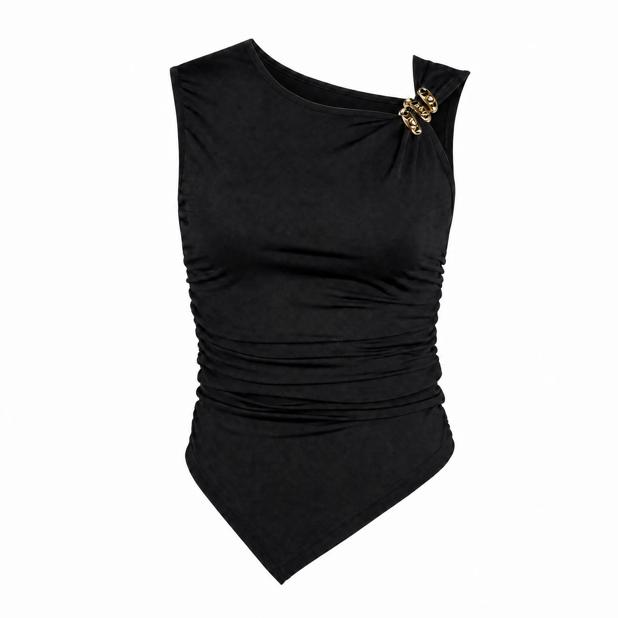 Women's Asymmetrical Ruched Sleeveless Top with Metal Buckle WHD0605062-S-251180
