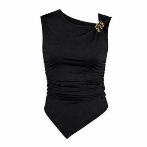 Women's Asymmetrical Ruched Sleeveless Top with Metal Buckle WHD0605062-S-251180
