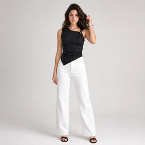 Women's Asymmetrical Ruched Sleeveless Top with Metal Buckle WHD0605062-S-251180