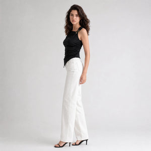 Women's Asymmetrical Ruched Sleeveless Top with Metal Buckle WHD0605062-S-251180