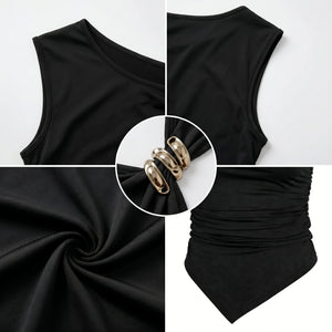 Women's Asymmetrical Ruched Sleeveless Top with Metal Buckle WHD0605062-S-251180
