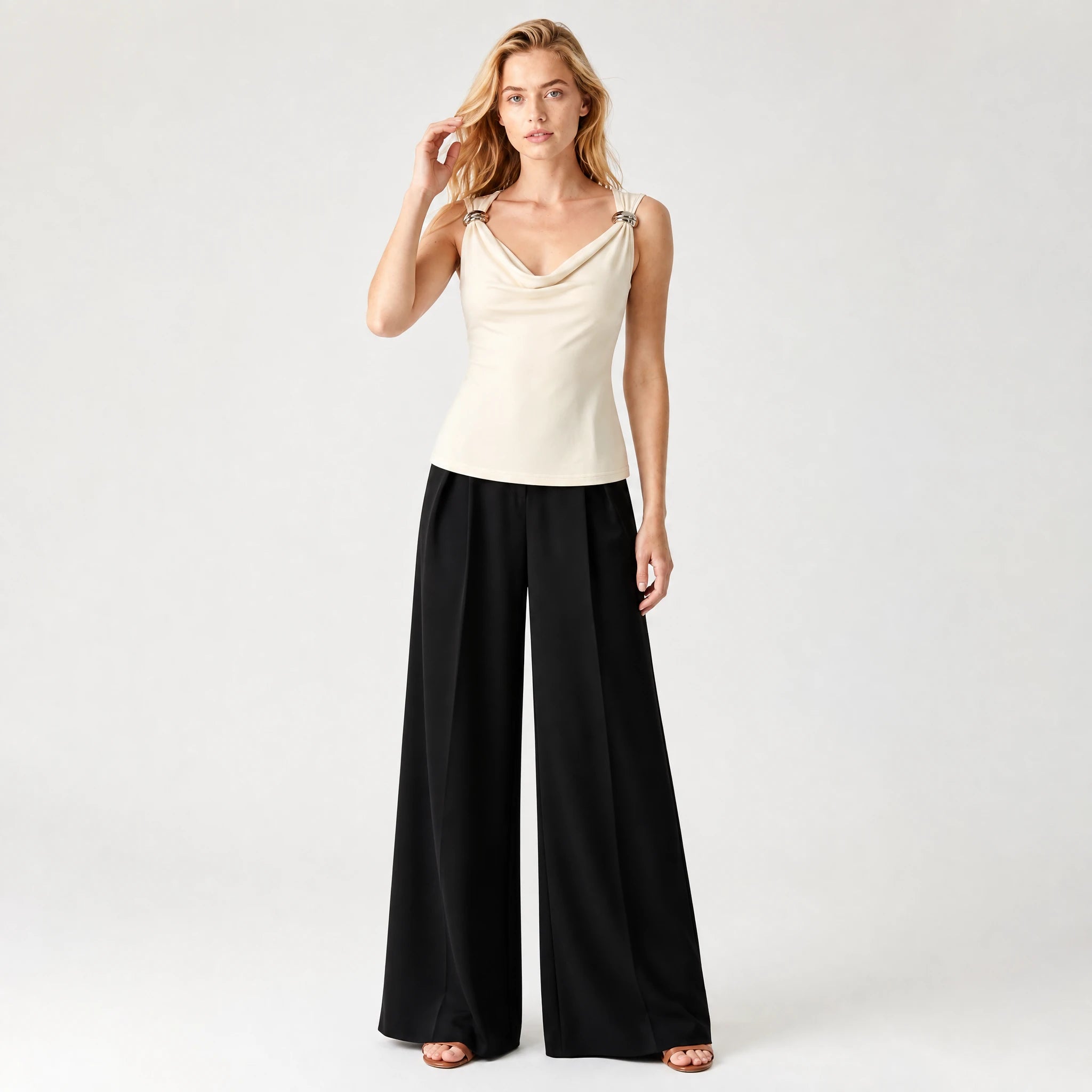 Cowl Neck Ring Detail Top WHD0605063-S-2512107