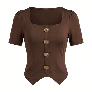 Square Neck Button Detail Top WHD0605064-S-2601190