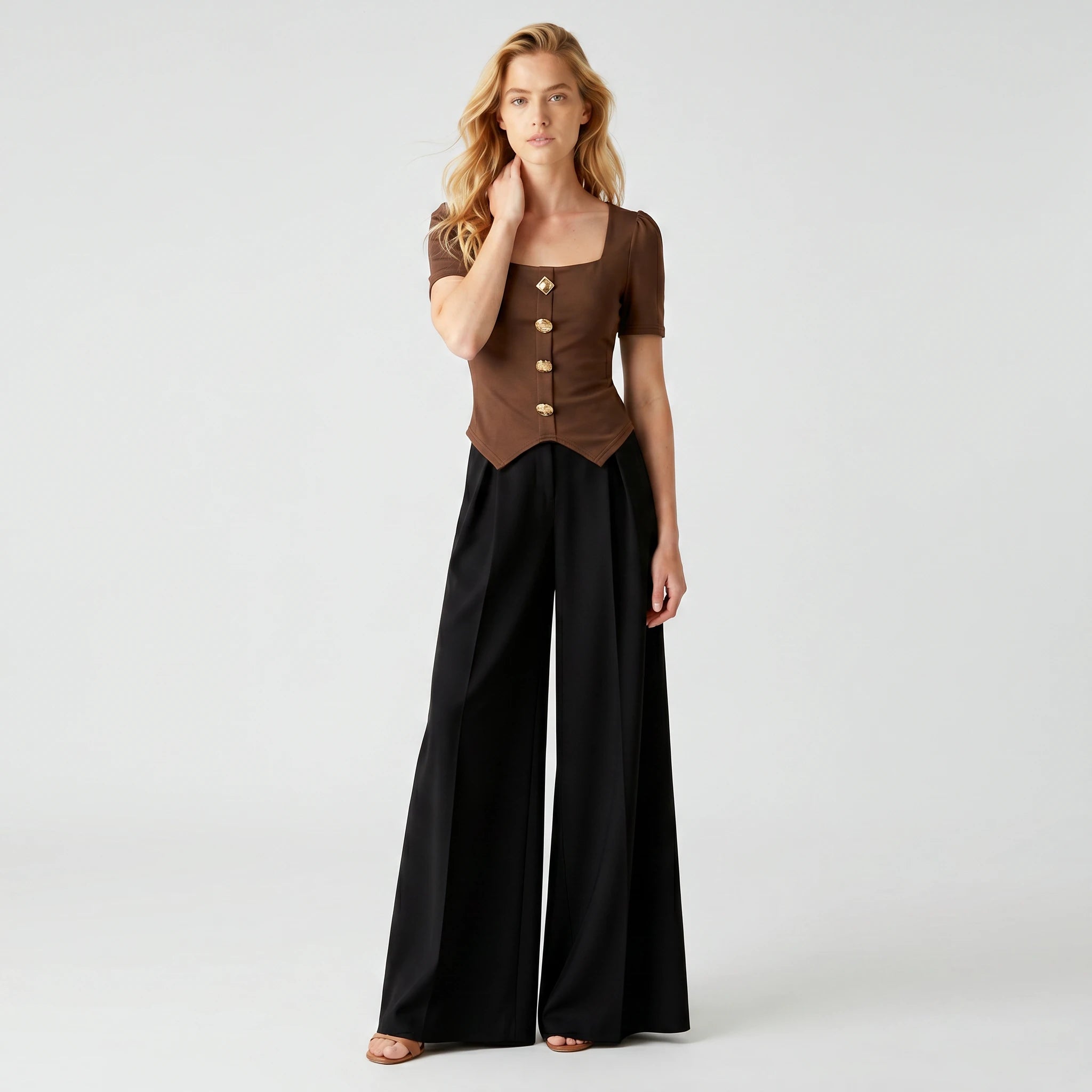 Square Neck Button Detail Top WHD0605064-S-2601190