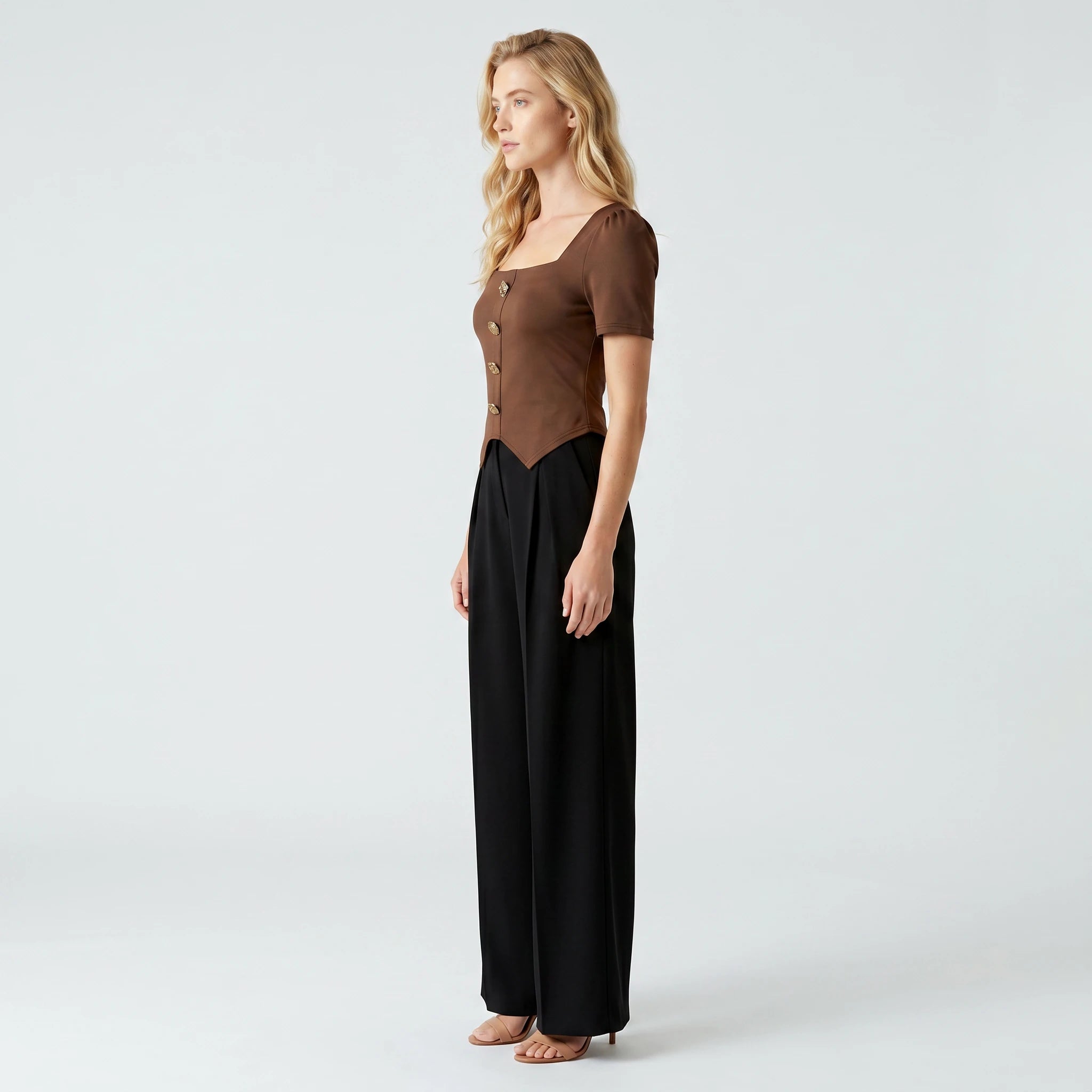Square Neck Button Detail Top WHD0605064-S-2601190
