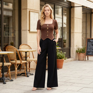 Square Neck Button Detail Top WHD0605064-S-2601190