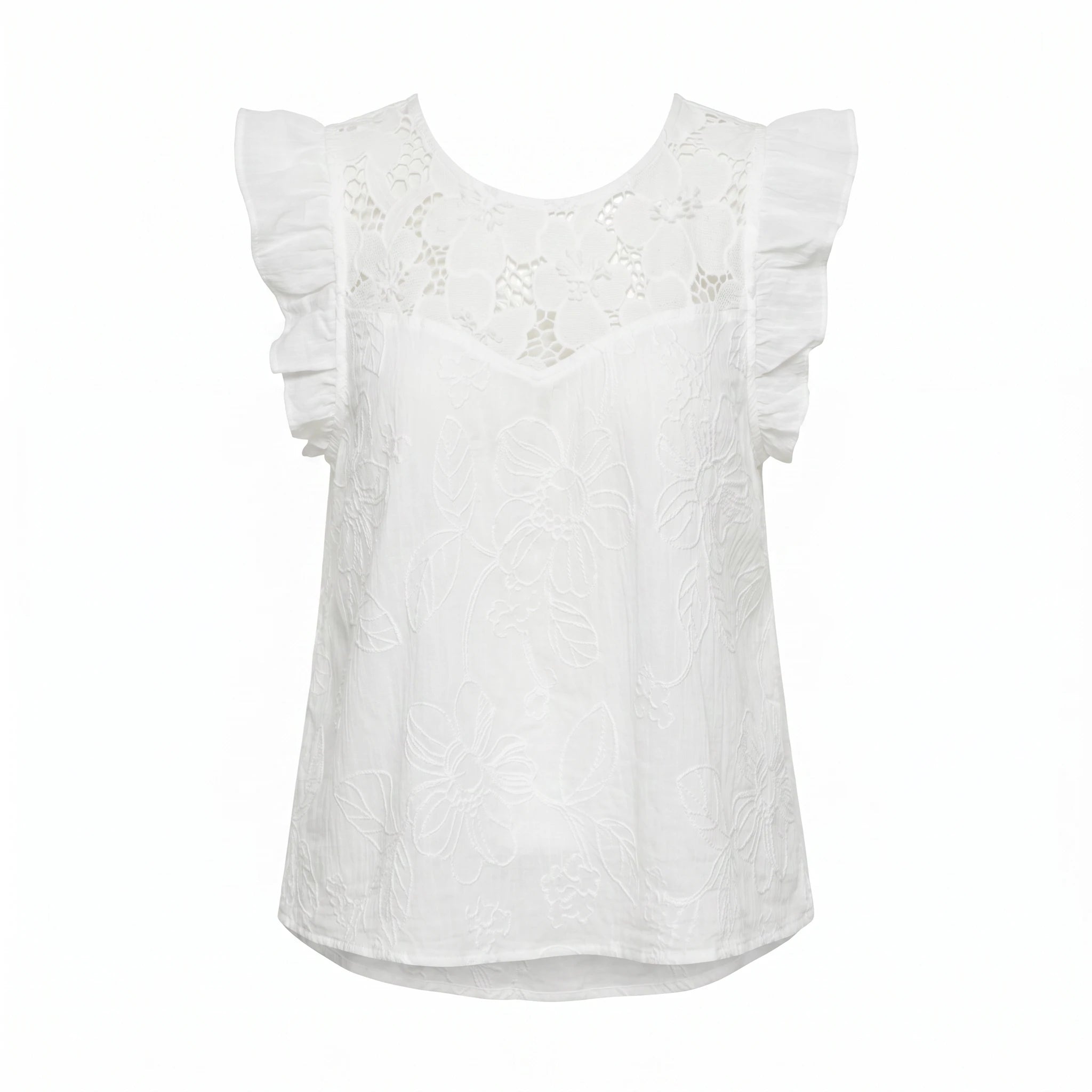 Embroidered Ruffle Sleeve Top WHD0605065-S-251022