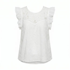Embroidered Ruffle Sleeve Top WHD0605065-S-251022