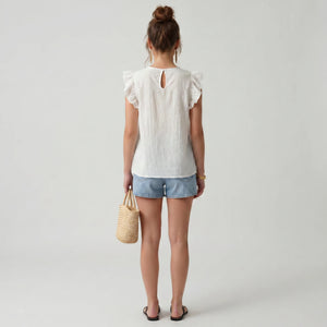Embroidered Ruffle Sleeve Top WHD0605065-S-251022