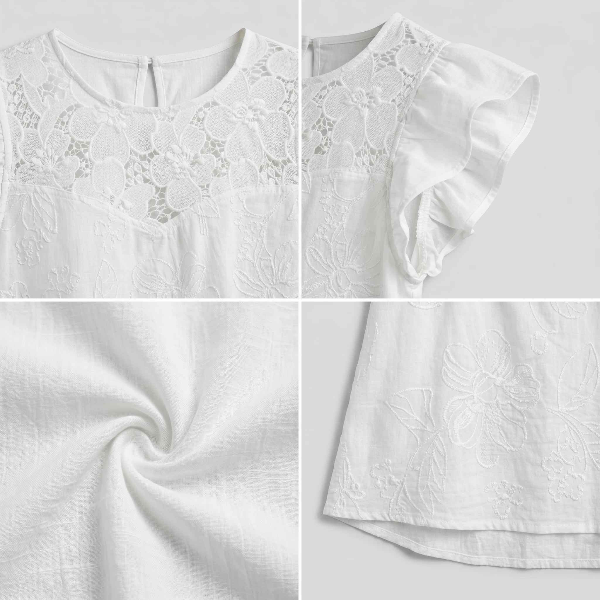 Embroidered Ruffle Sleeve Top WHD0605065-S-251022