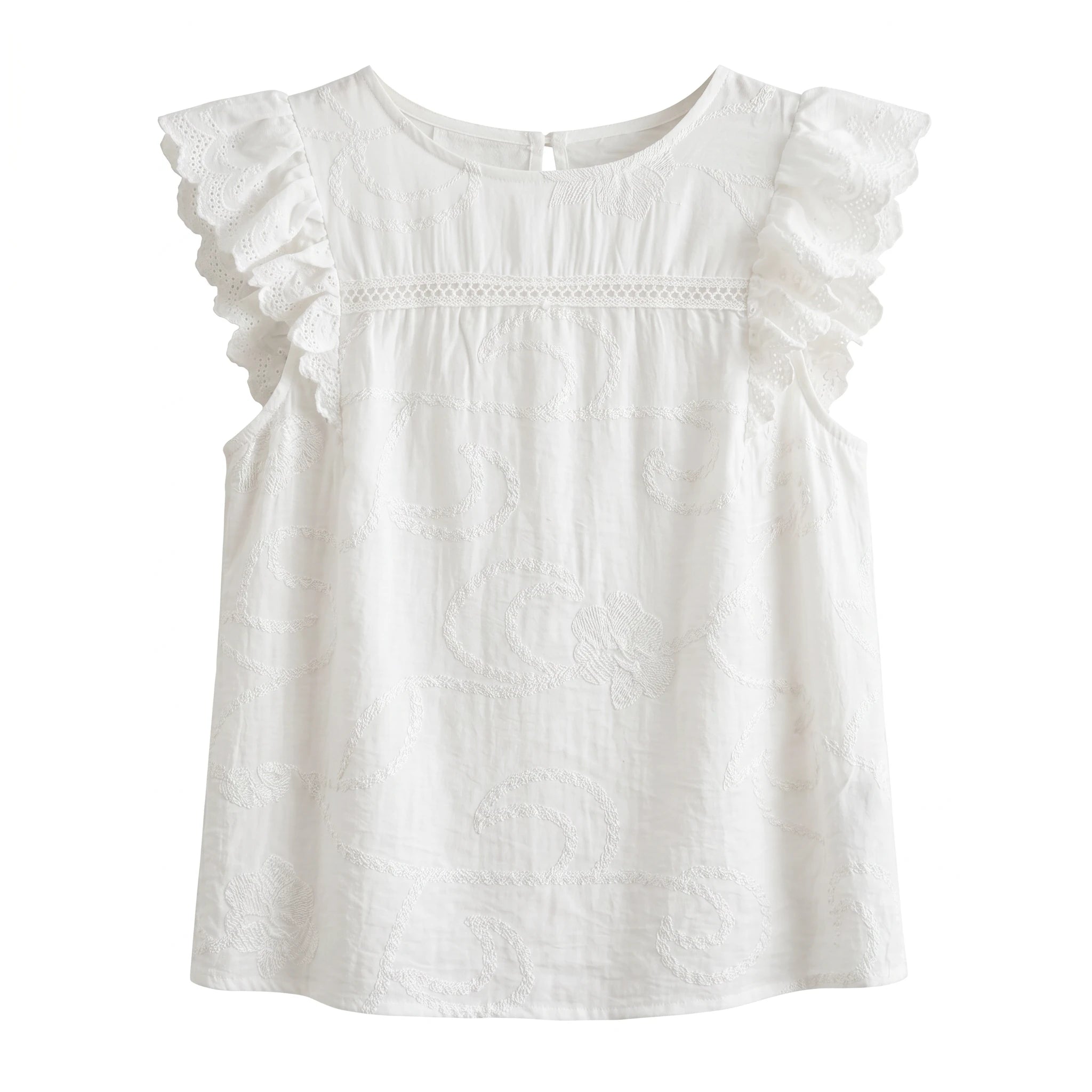 Embroidered Ruffle Sleeve Top WHD0605066-S-251054