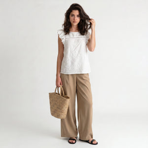 Embroidered Ruffle Sleeve Top WHD0605066-S-251054
