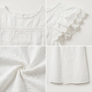 Embroidered Ruffle Sleeve Top WHD0605066-S-251054