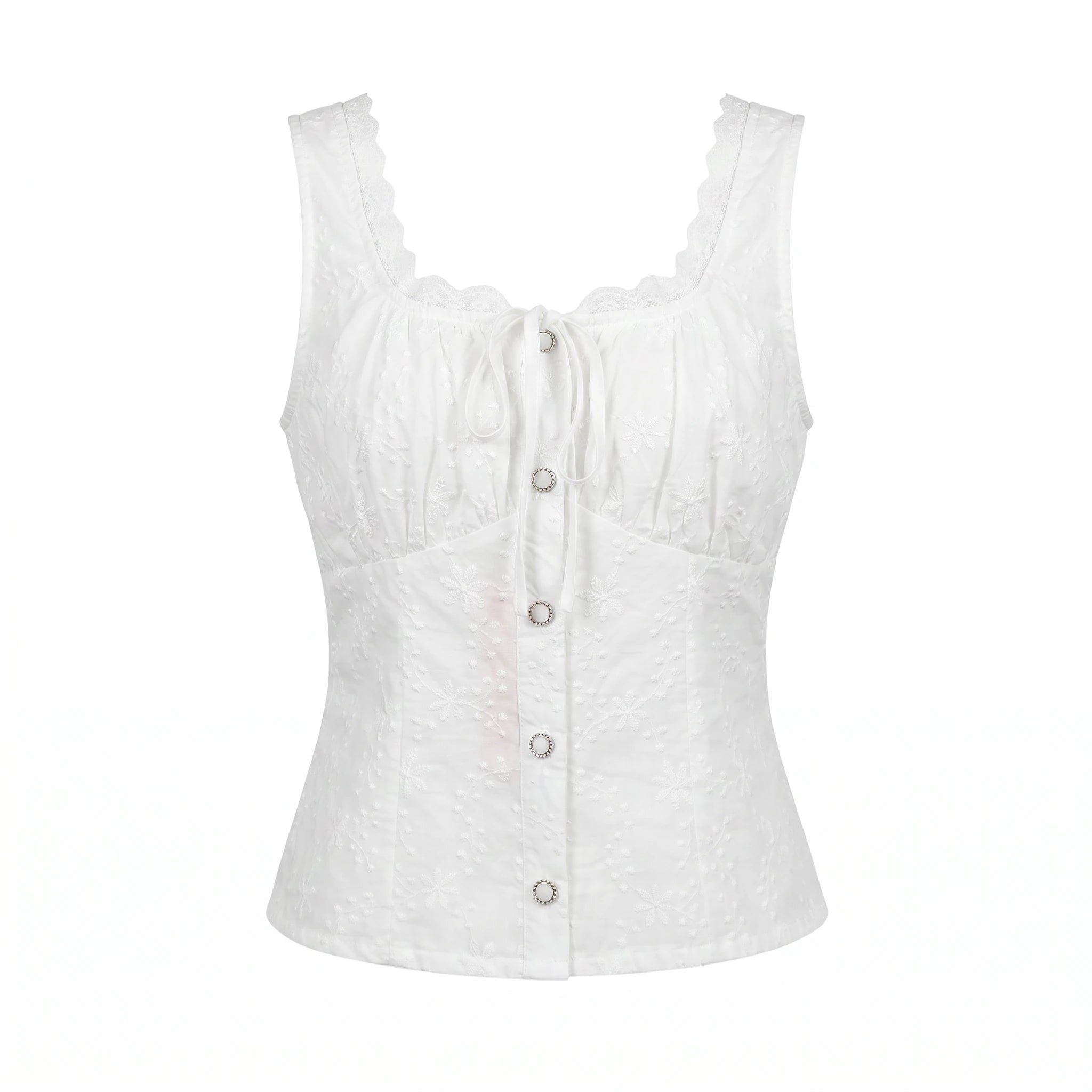 Embroidered Tie Front Tank Top WHD0605067-S-250607