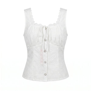 Embroidered Tie Front Tank Top WHD0605067-S-250607