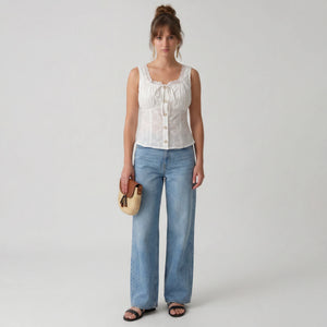 Embroidered Tie Front Tank Top WHD0605067-S-250607