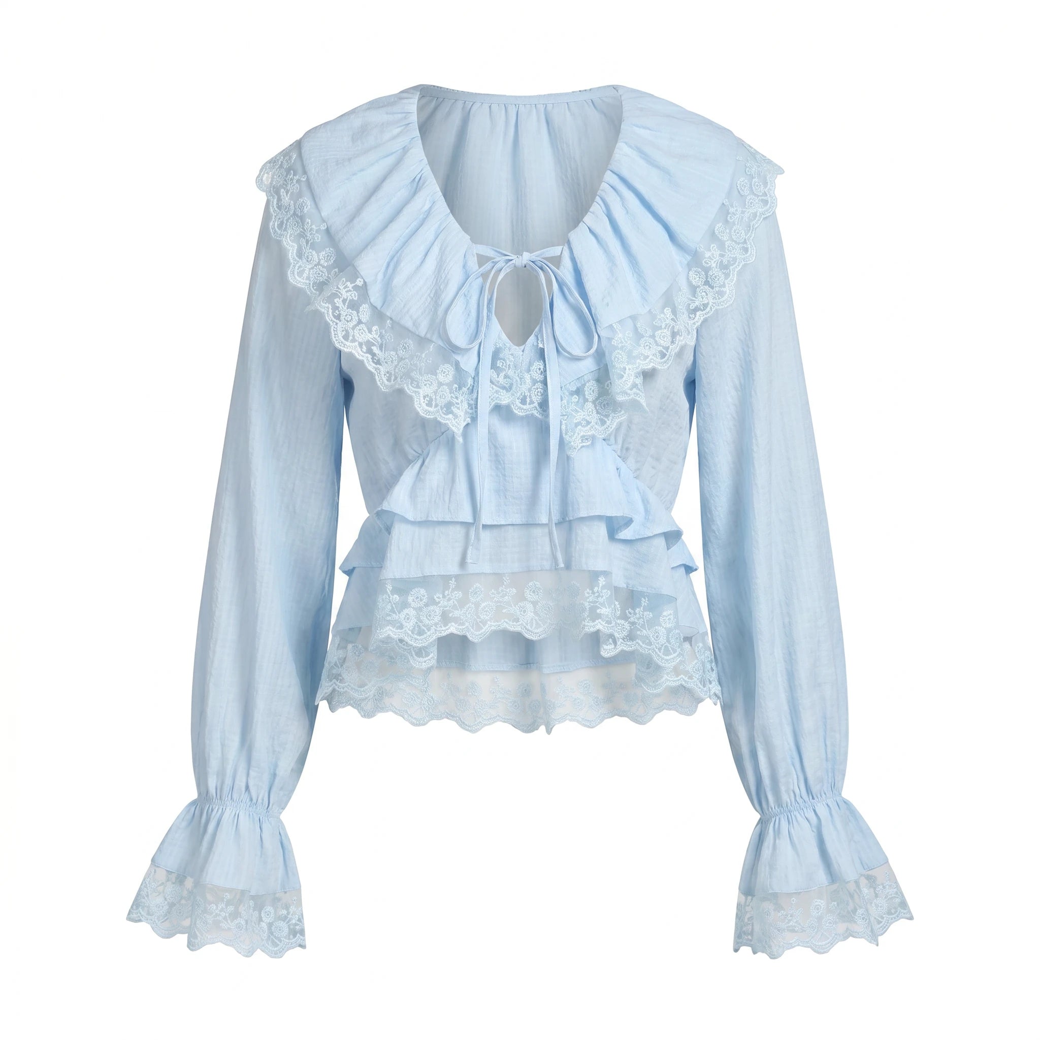 Lace Trim Ruffle Blouse WHD0605069-S-2505100