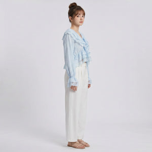 Lace Trim Ruffle Blouse WHD0605069-S-2505100