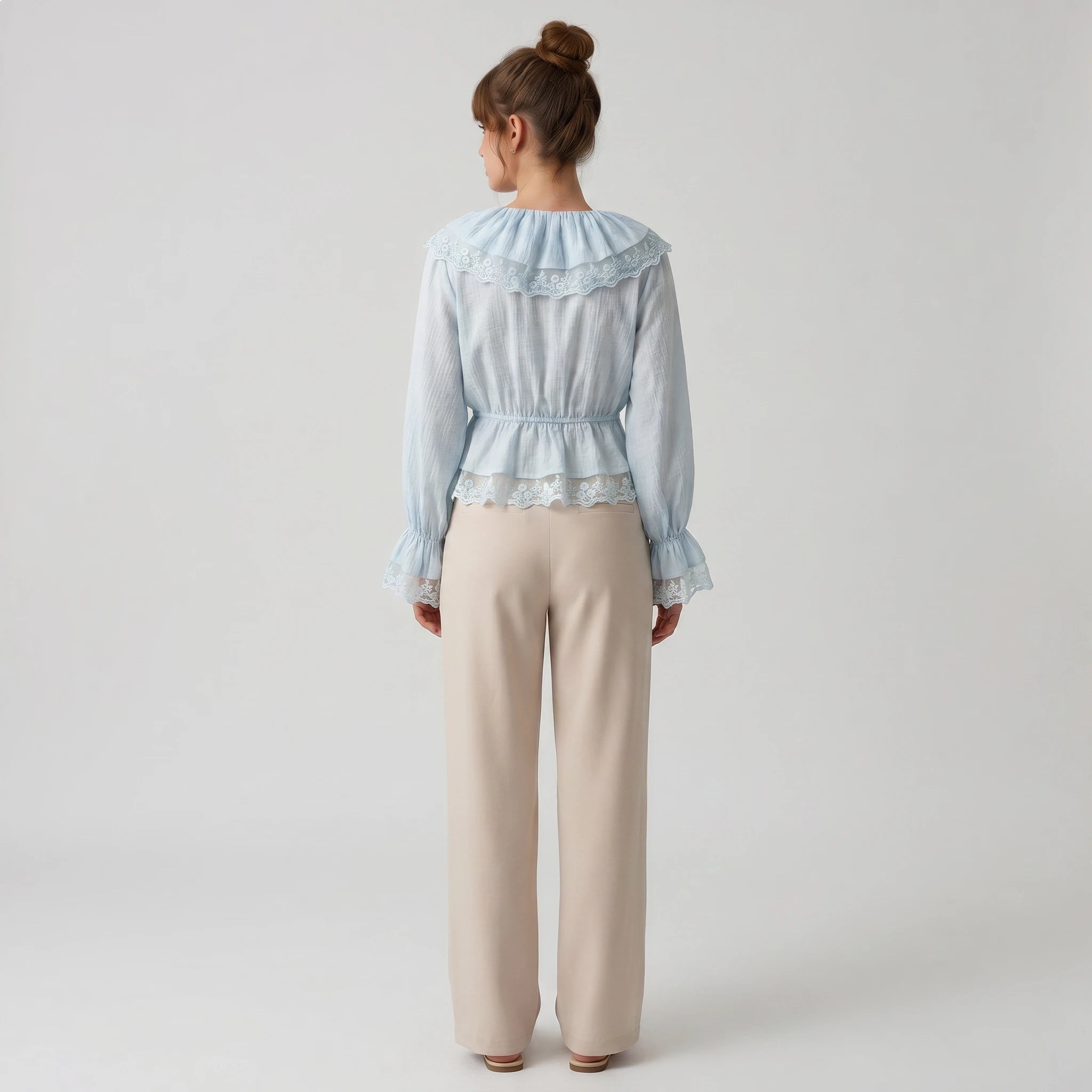 Lace Trim Ruffle Blouse WHD0605069-S-2505100