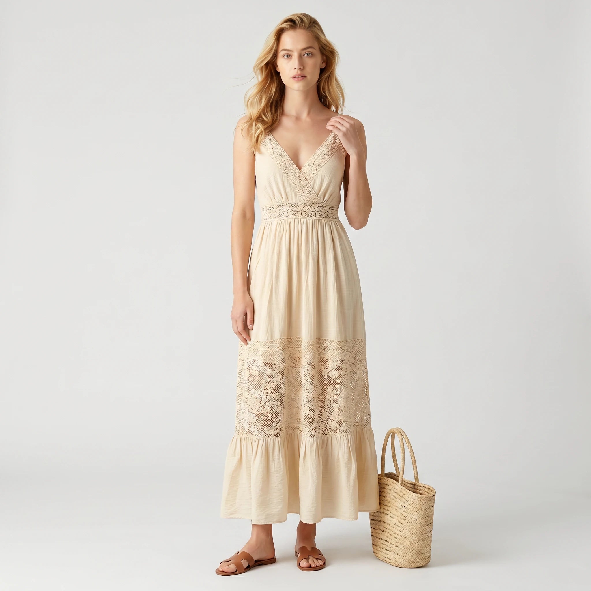 Lace Panel Maxi Dress WHD0605069-S-251103