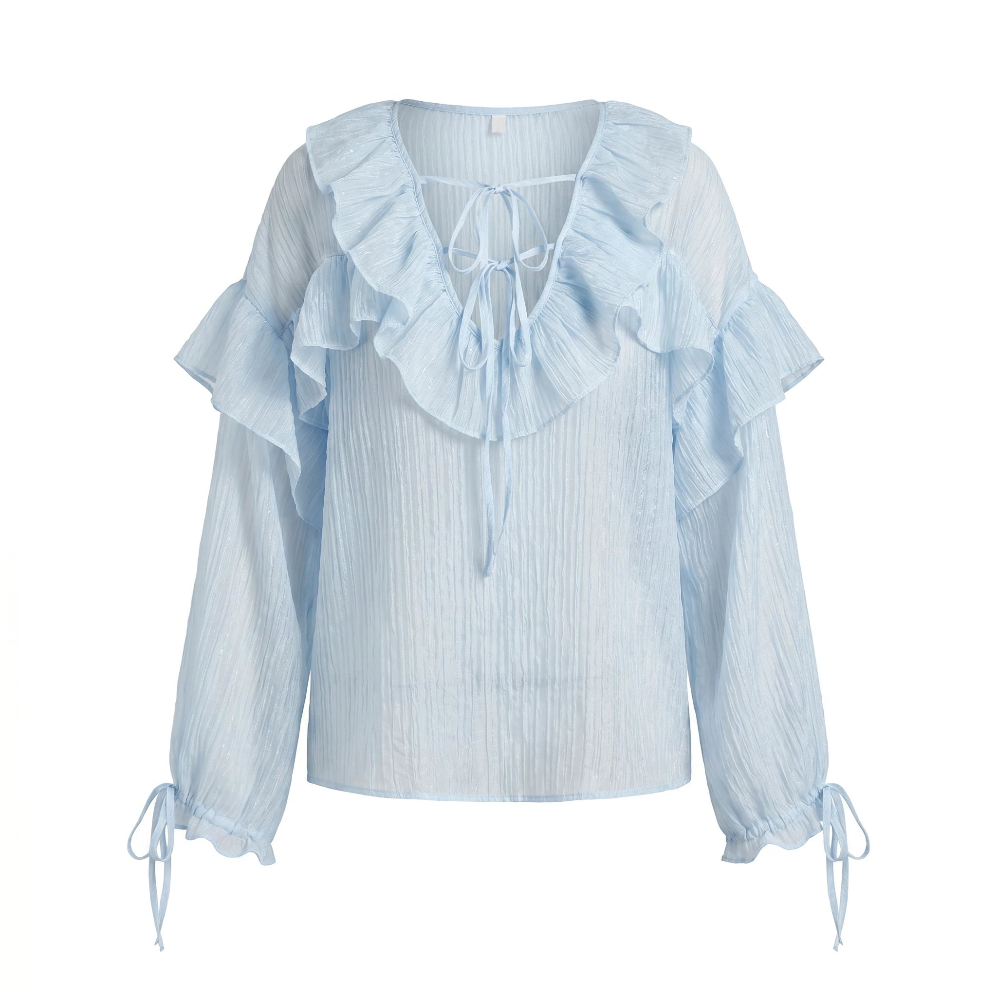 Sheer Ruffle Tie Blouse WHD0605070-S-250590