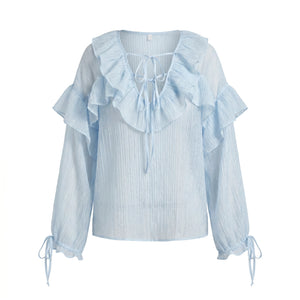 Sheer Ruffle Tie Blouse WHD0605070-S-250590