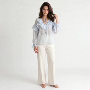 Sheer Ruffle Tie Blouse WHD0605070-S-250590