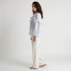 Sheer Ruffle Tie Blouse WHD0605070-S-250590