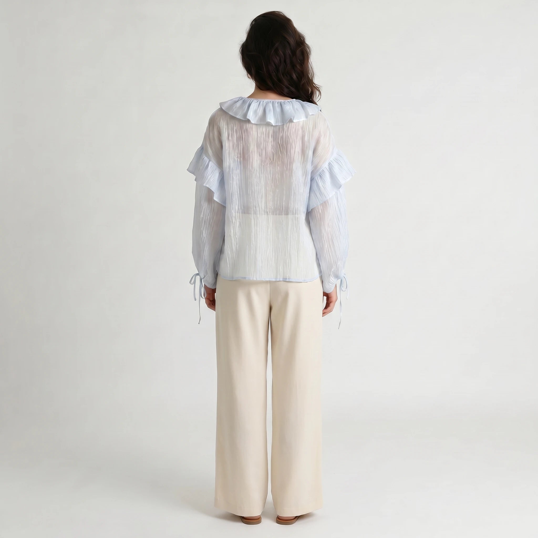 Sheer Ruffle Tie Blouse WHD0605070-S-250590