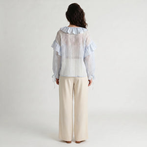 Sheer Ruffle Tie Blouse WHD0605070-S-250590
